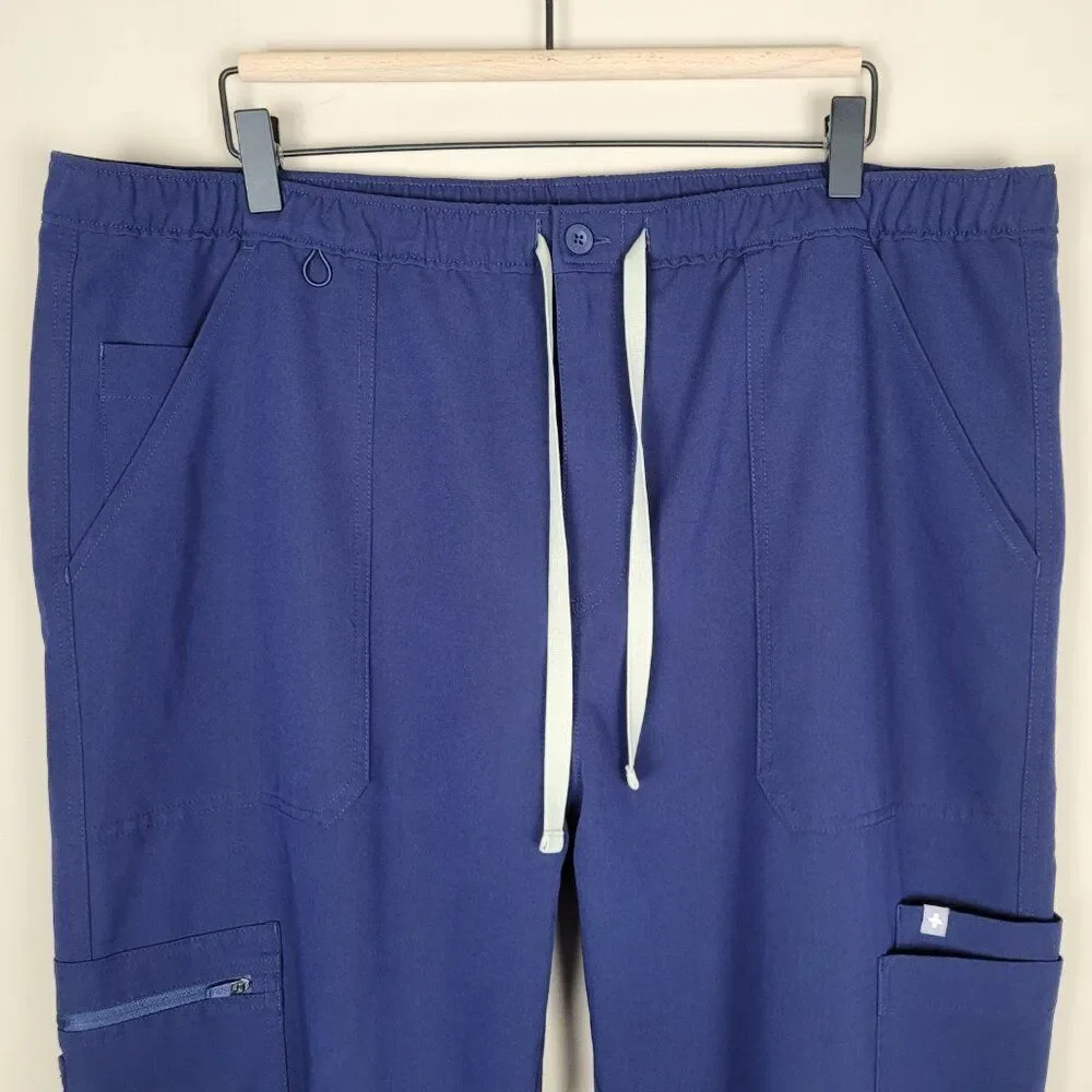 Figs Size XXL Tall Cairo Cargo Scrub Pants Straight Leg Elastic Waist Navy Blue